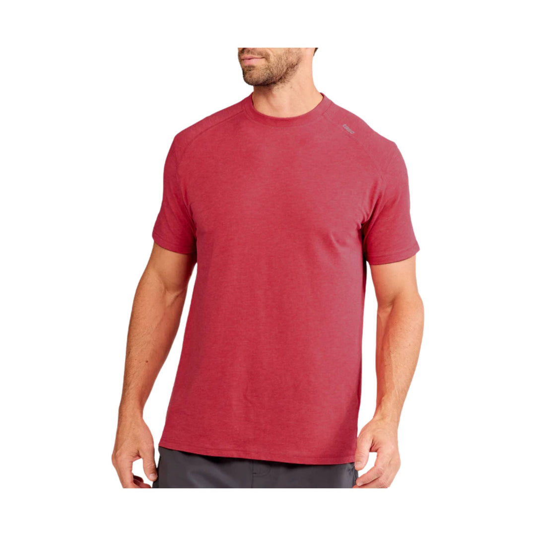 Red short-sleeve athletic T-shirt on a male model