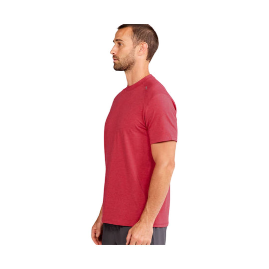 Red heather short-sleeve crewneck athletic T-shirt shown in side profile
