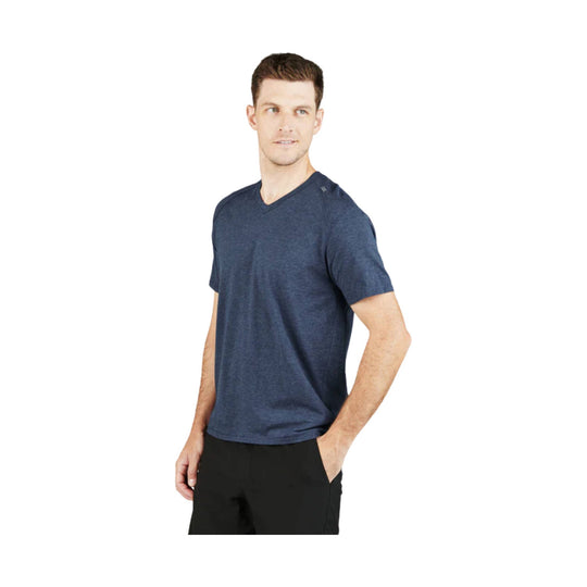 Men's navy heather V-neck T-shirt with short sleeves