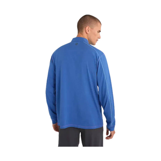 Blue long-sleeve quarter-zip pullover shown from the back