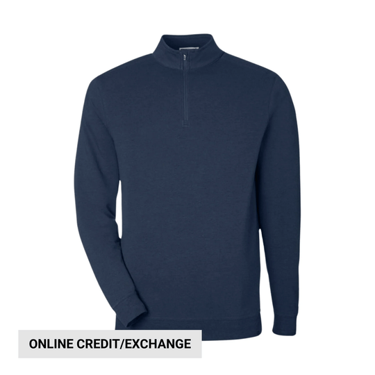 Navy quarter-zip pullover with long sleeves