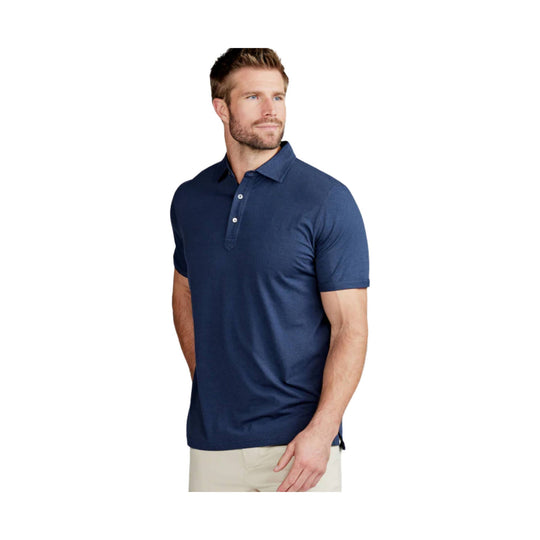 Men's navy short-sleeve polo shirt with a button placket