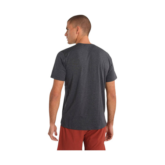 Dark charcoal short-sleeve crewneck T-shirt shown from the back