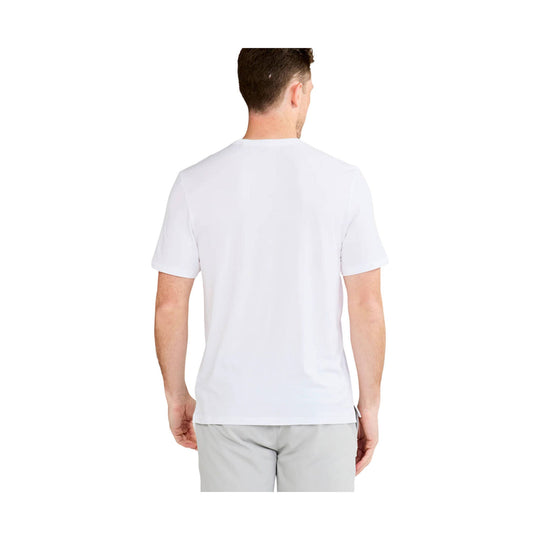 White short-sleeve crewneck T-shirt shown from the back on a model