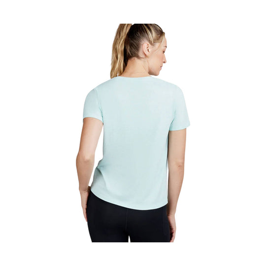 Light blue short-sleeve T-shirt shown from the back on a model