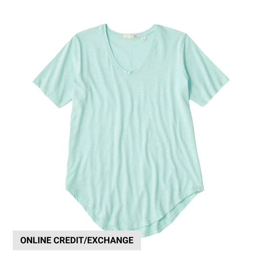 Light mint longline V-neck T-shirt with short sleeves and curved hem
