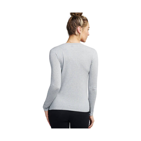 Light gray long-sleeve shirt shown from the back on a model