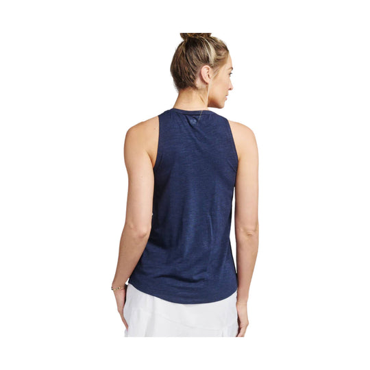 Navy sleeveless racerback tank top shown from the back