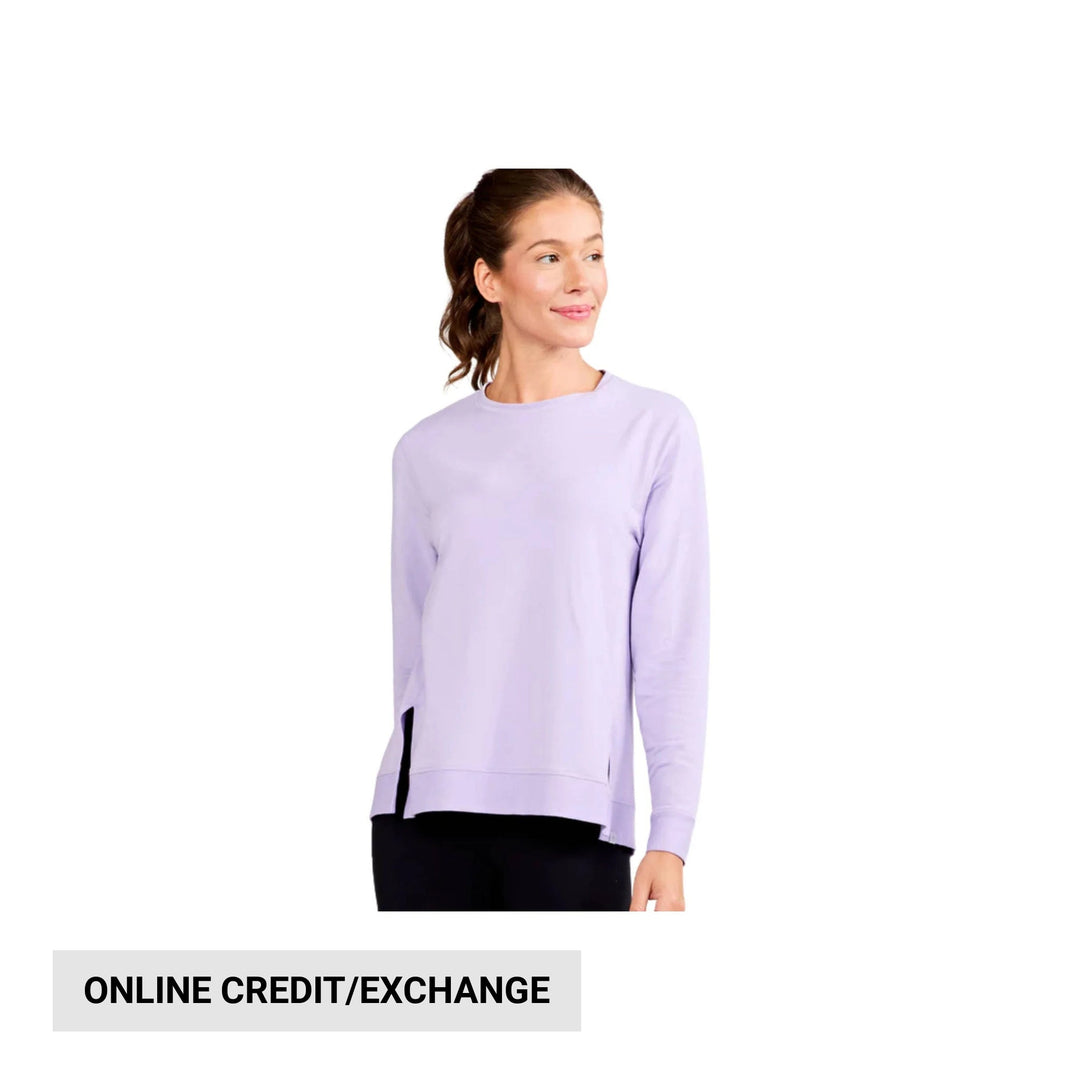 Light lavender long-sleeve sweatshirt with side slits