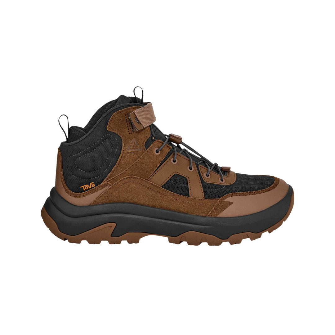 Pair of mid-height lace-up hiking boots with rugged lug soles and padded collars