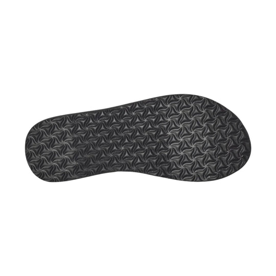 Black sandal outsole with a repeating swirl tread pattern