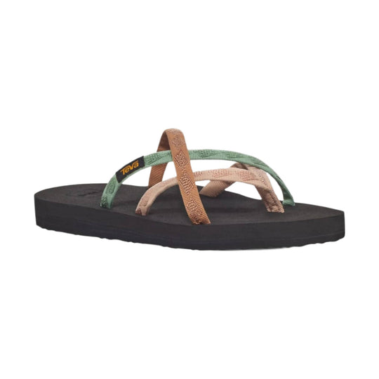 Black foam flip-flop sandal with multicolor woven straps and a Teva logo tag