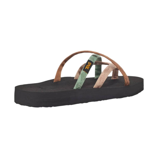 Black platform sandal with multicolor woven straps and Teva tag