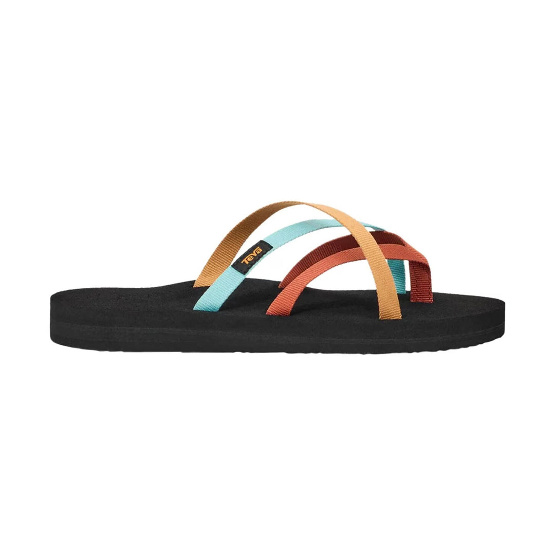 Black thong sandal with multicolored woven straps