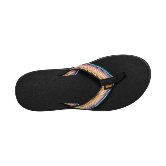 Black flip-flop with multicolor woven straps