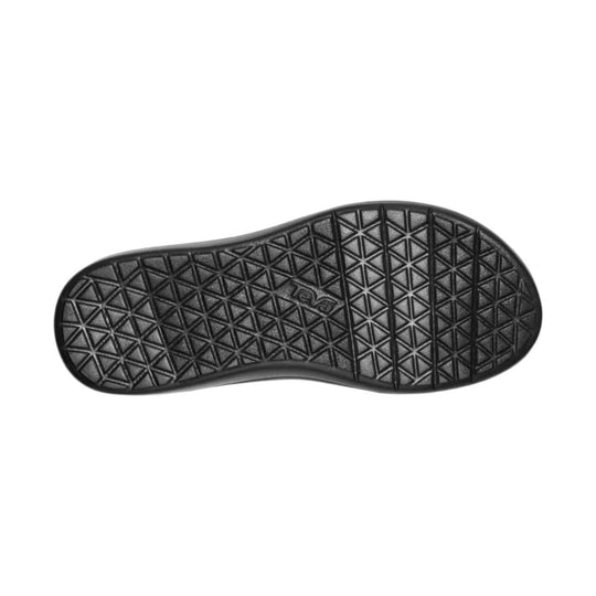 Black sandal outsole with triangular tread pattern and Teva logo