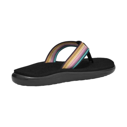 Black flip-flop sandal with multicolor woven straps and a thick sole