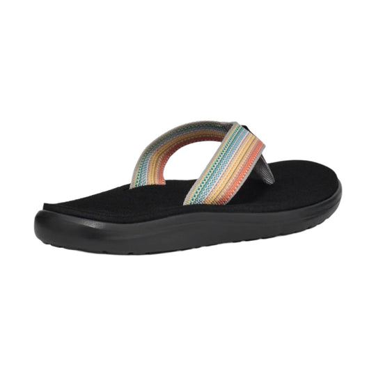 Black thong flip-flop with rainbow woven straps and thick platform sole