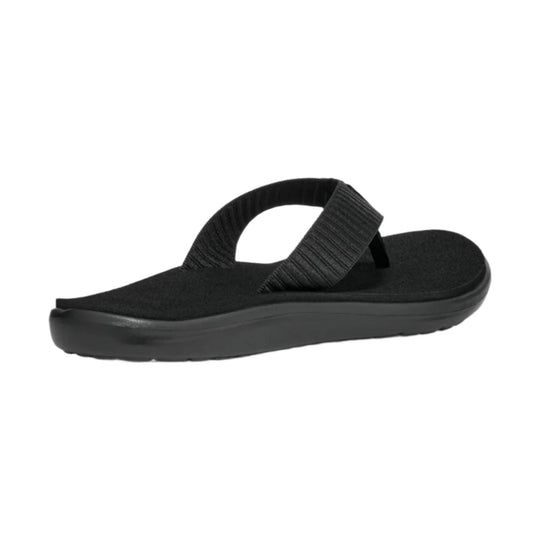 Black thong sandal with a thick sole and textured strap