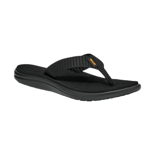 Black thong sandal with a textured strap and Teva tag