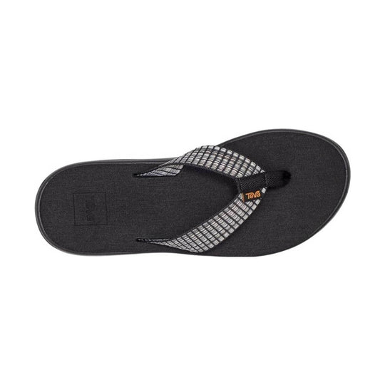 Black flip-flop sandal with striped straps and a visible Teva logo