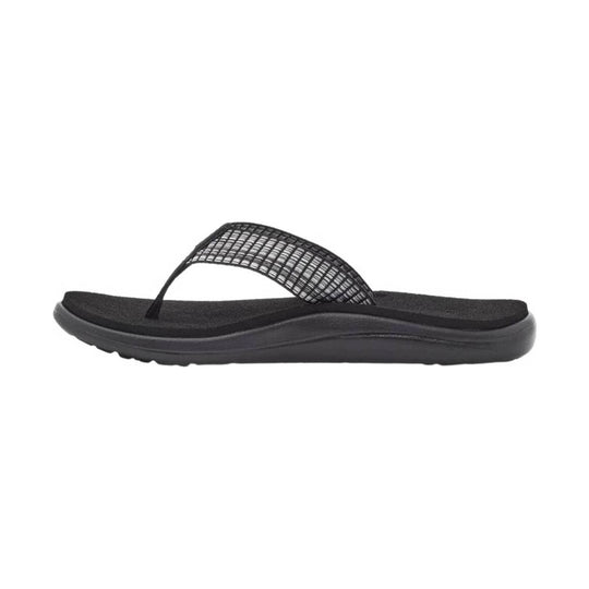 Black thong flip-flop sandal with a woven strap and thick contoured sole