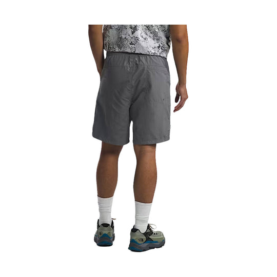 Gray athletic shorts shown from the back