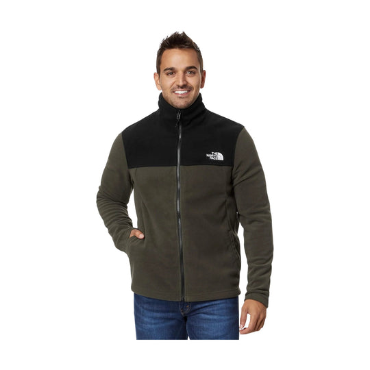 Color-block zip-up fleece jacket with stand collar and The North Face logo on chest
