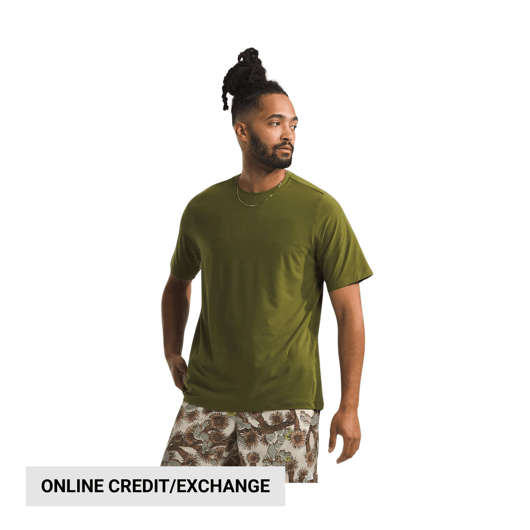 Olive short-sleeve T-shirt on a model