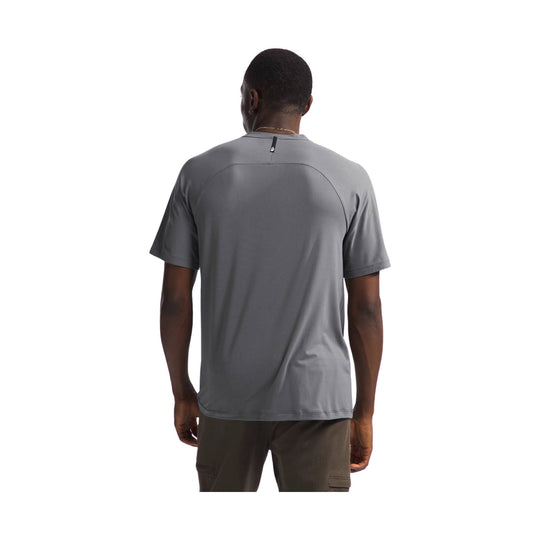 Gray short-sleeve athletic shirt shown from the back.