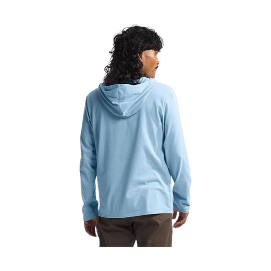 Light blue long-sleeve hooded pullover shown from the back.