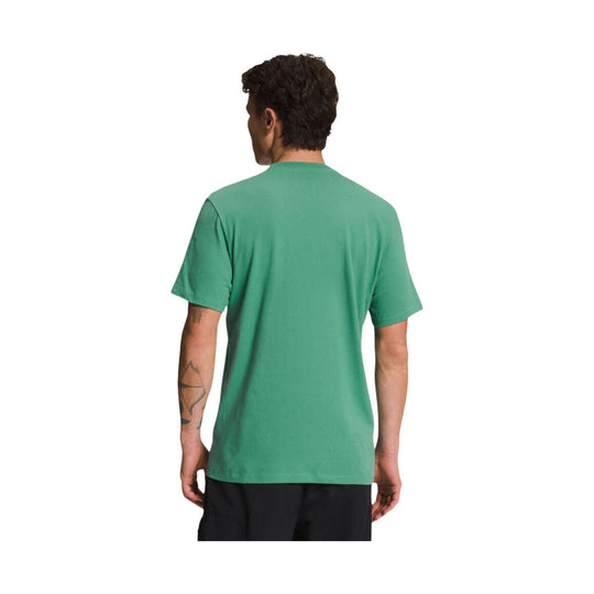 Green short-sleeve crewneck T-shirt shown from the back