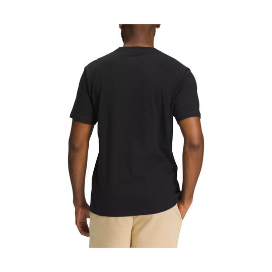 Black short-sleeve crewneck T-shirt shown from the back on a model