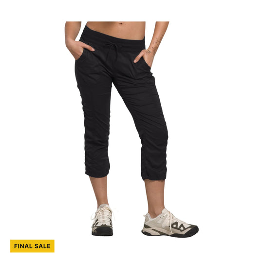 Black cropped cargo pants with drawstring waist and side pockets