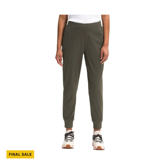 Olive jogger pants with ribbed cuffs and a FINAL SALE tag