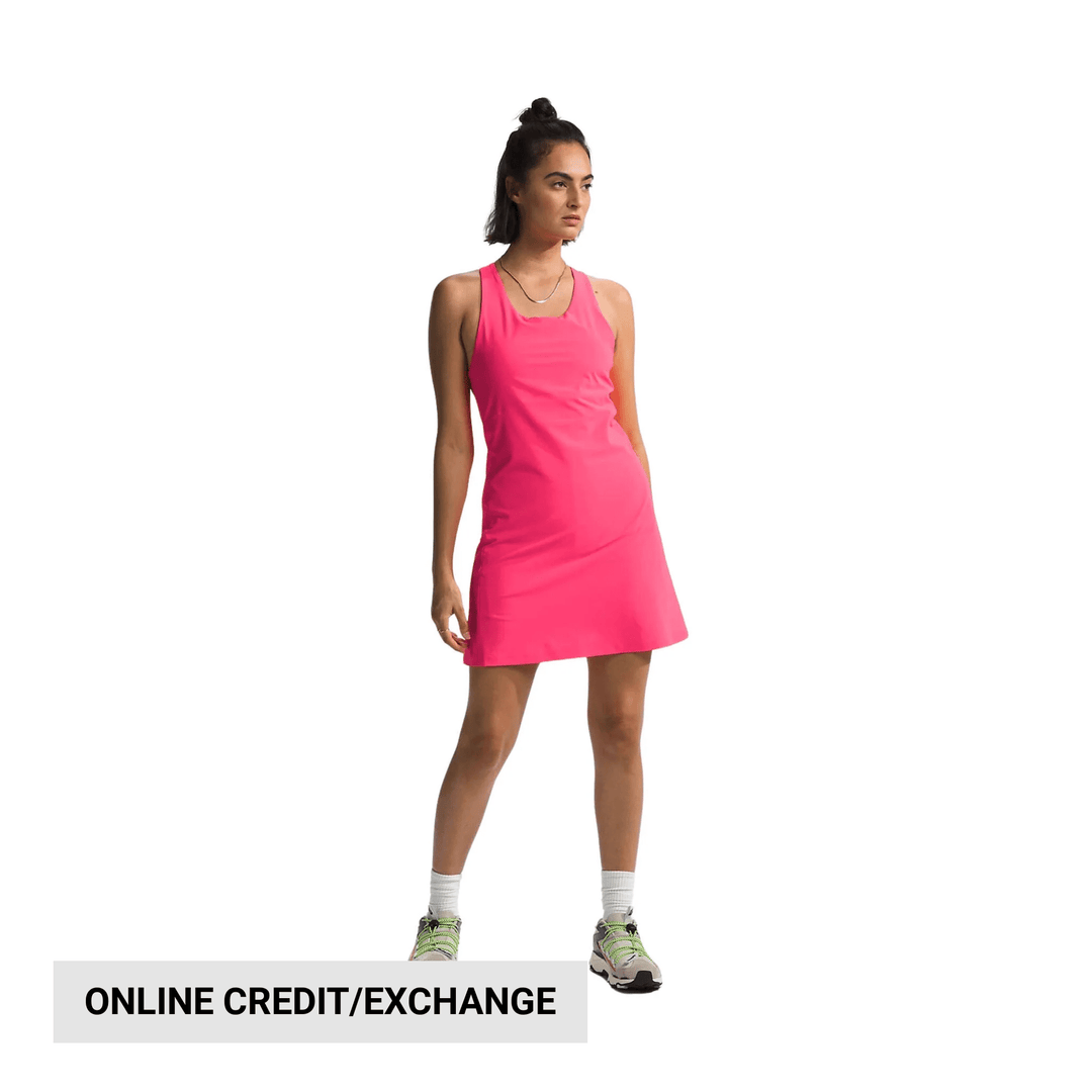 Bright pink sleeveless athletic dress on a model