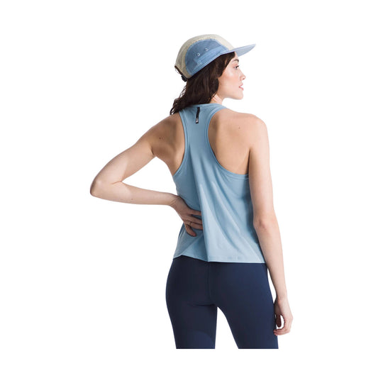 Light blue racerback athletic tank top shown from the back on a model