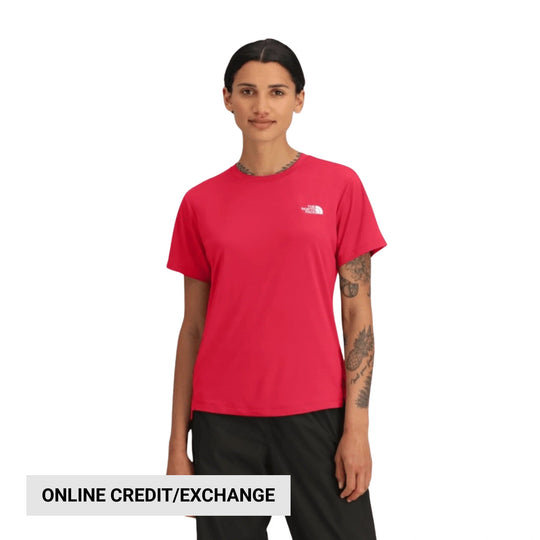 Bright pink short-sleeve athletic tee with a small chest logo