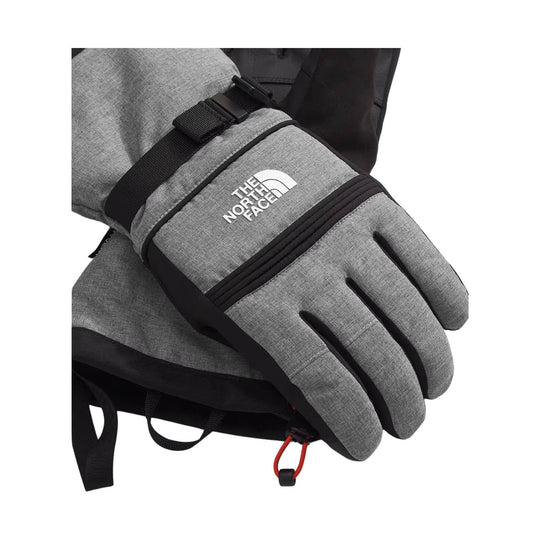 Gray insulated ski gloves with black trim and a wrist strap, shown stacked together