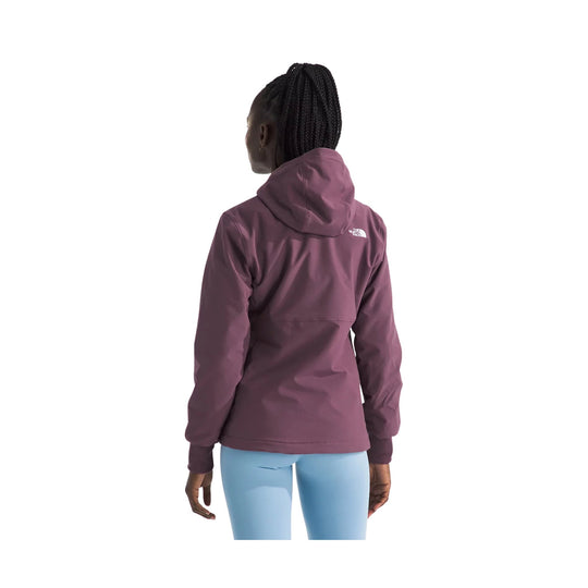 Mauve hooded jacket shown from the back with a small white logo on the upper back