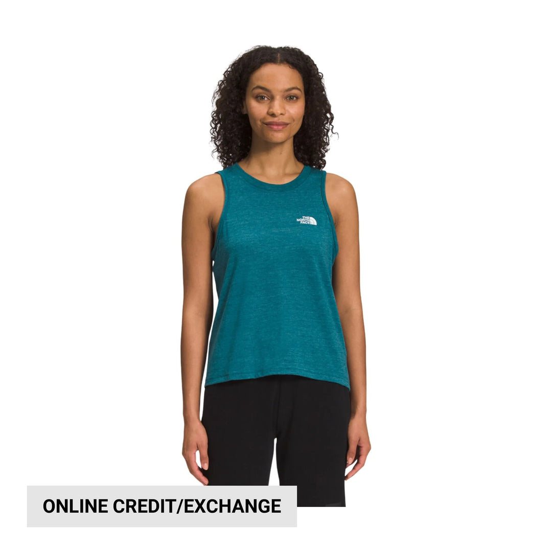 Teal sleeveless athletic tank top with a small chest logo