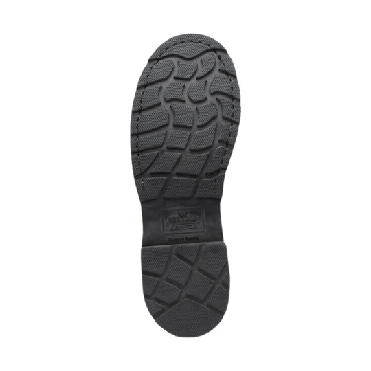 Black work boot outsole with deep lug tread