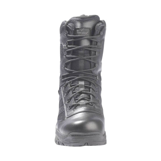 Black lace-up tactical work boot shown from the front