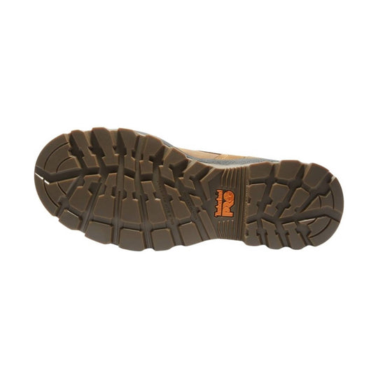 bottom sole of brown leather work boot