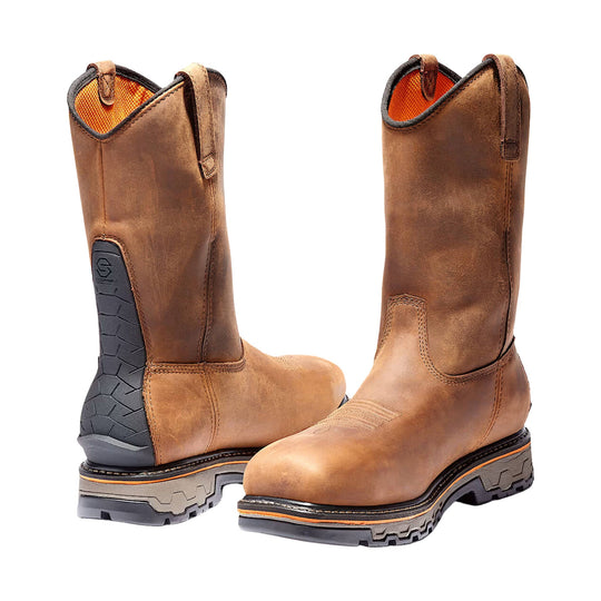 pair of brown tall leather western looking work boots
