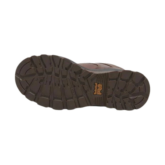 Brown lugged work boot outsole with Timberland PRO logo