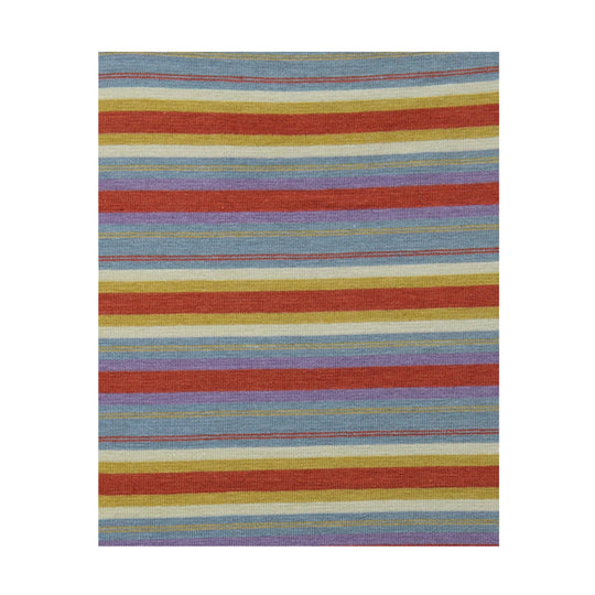 Striped knit fabric with blue, red, yellow, white, and purple bands