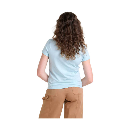 Light blue short-sleeve T-shirt shown from the back with tan cargo pants.