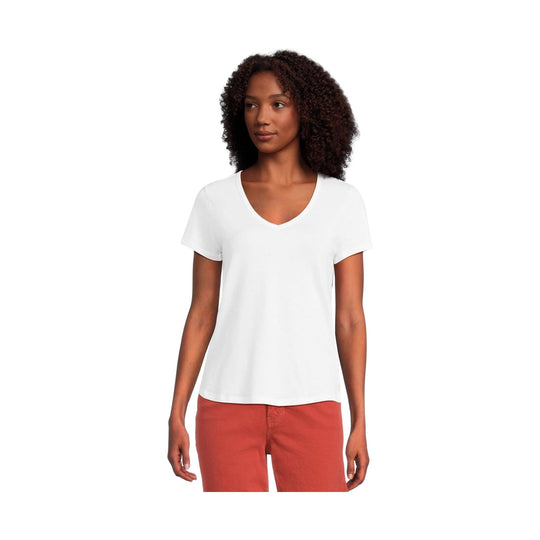 White V-neck short-sleeve T-shirt on a model