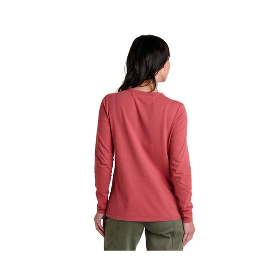 Coral long-sleeve crewneck shirt shown from the back